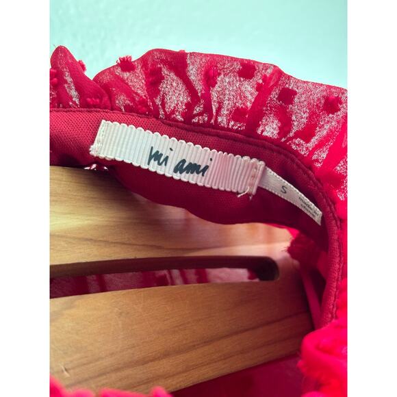 Mi Ami Womens Mini Dress Clip Dot Tiered Ruffle Neck Long Sleeve‎ Red Small - Picture 5 of 6